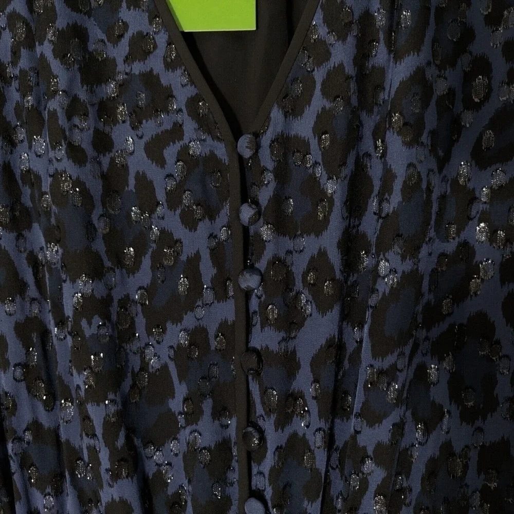 Kate Spade Jumpsuit Women 0 Navy‎ Silk Leopard Swiss Dot Metallic Retro Party